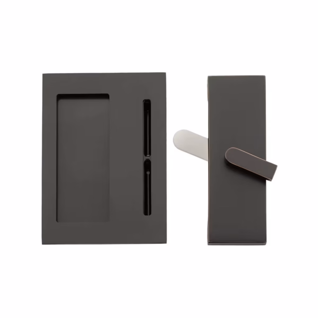 Modern Rectangular Barn Door Privacy Lock with Integrated Strike